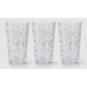 Set of 3 Highball Glass Tumbler Royal Crystal Rock Laurus Pattern 5 3/4 in 1980s